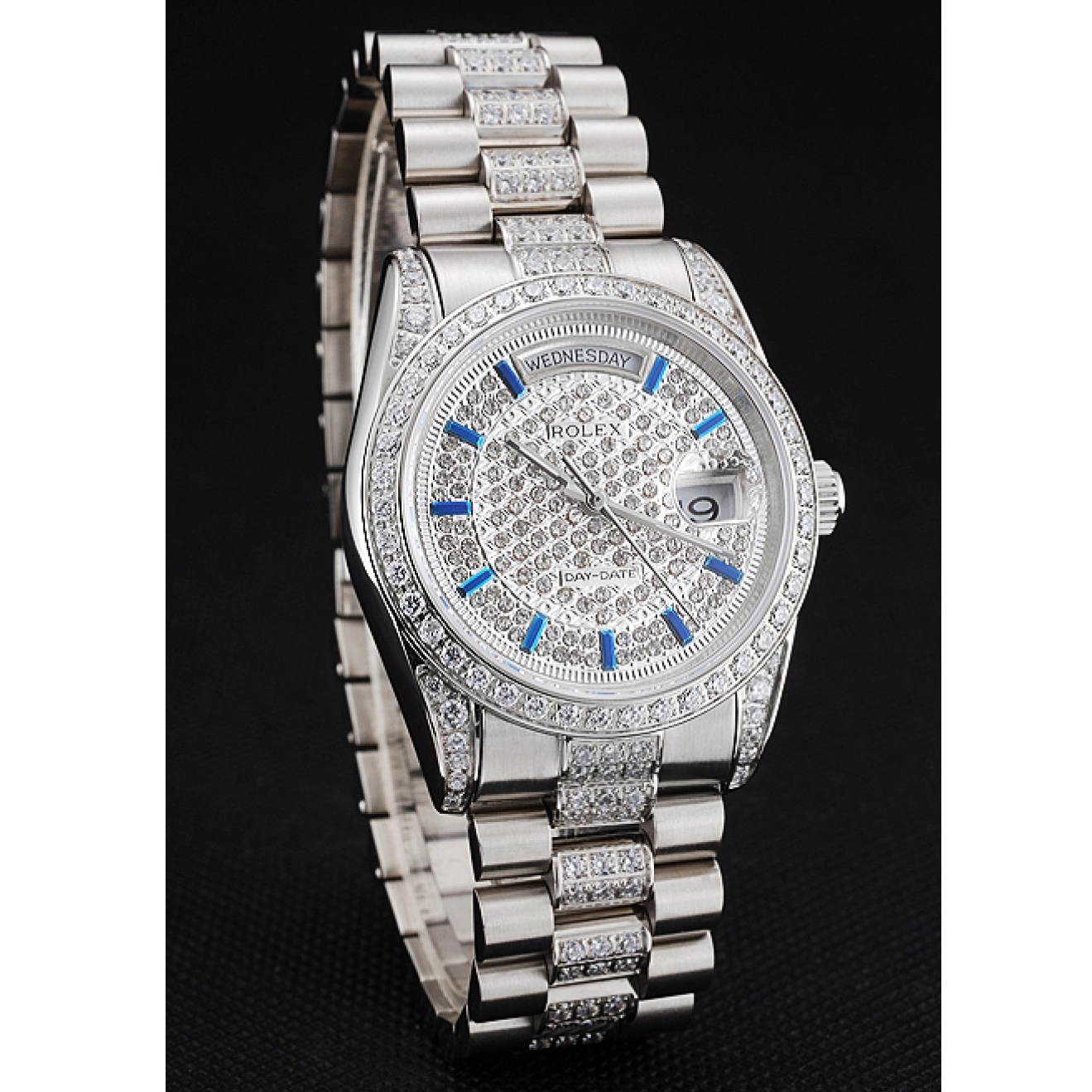 Aaa replica watch Bracelet Day Rolex Bezel Swiss And Dial Pave Stainless Diamond Date Steel And 0702